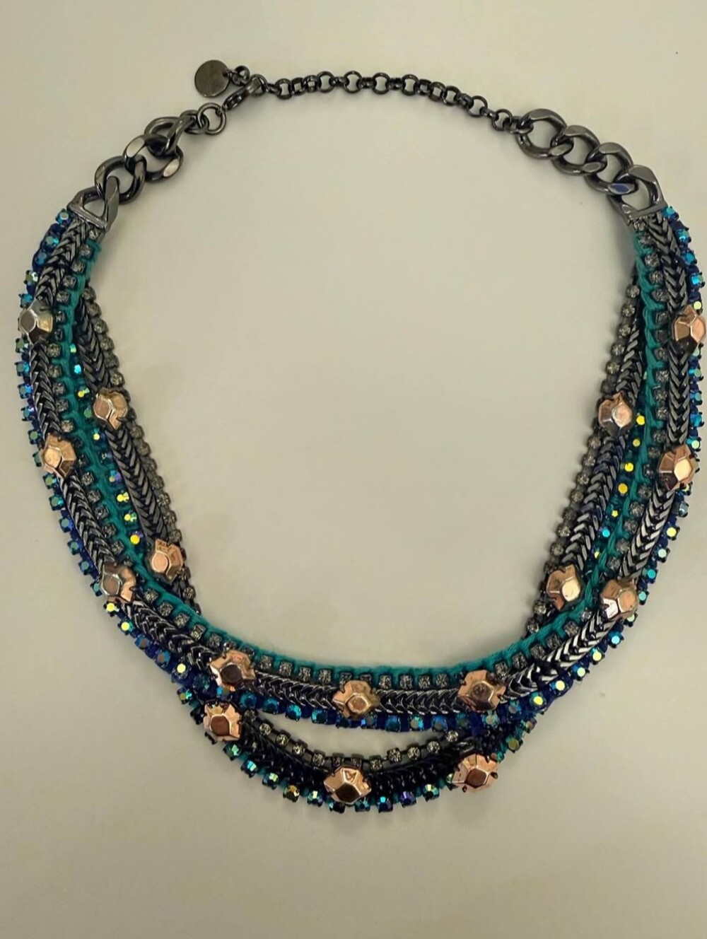 Stella And Dot Teal and Blue Multi-Row Statement Necklace